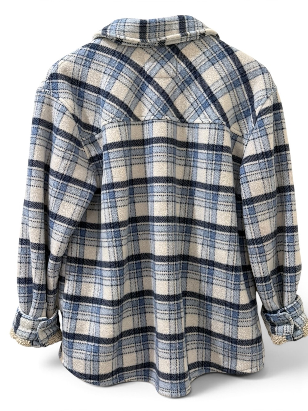 Sage Collective Blue Plaid Sherpa Lined Shacket Jacket L - Picture 3 of 11